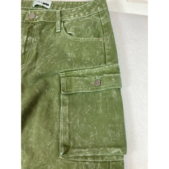 Fashion Nova Women's Junior Size 11 Green Cargo Jeans Hip Hop Skater Wide Leg - Picture 7 of 16
